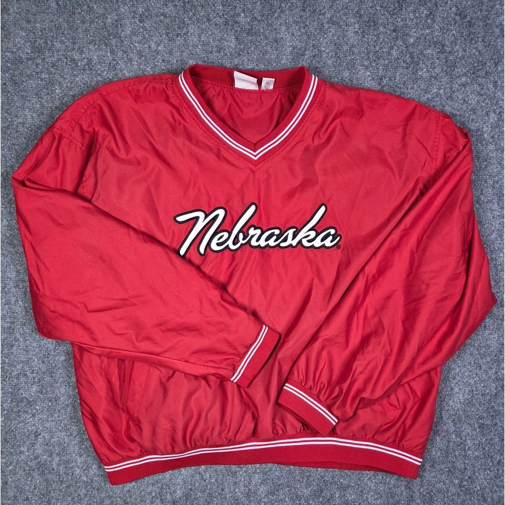 Vintage 90s Nebraska Windshirt Mens XXL Red Oak Sportswear Pullover V-Neck Red